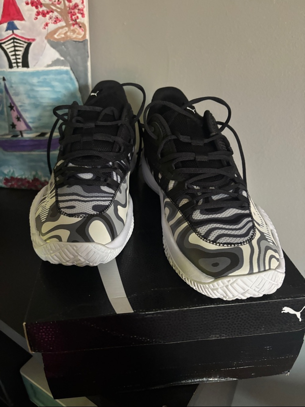 Puma Black & White Swirl Athletic Sneakers samples